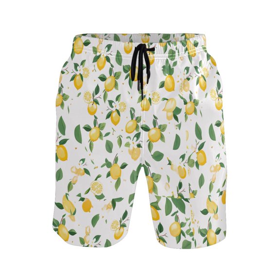 joogoo Men's Swim Trunks Lemon with Leaves Flowers Beach Shorts with Pockets XL