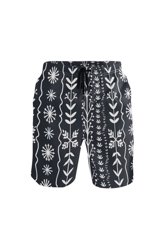 Men's Swim Trunks Line Bohomia Pattern Beach Shorts with Pockets L