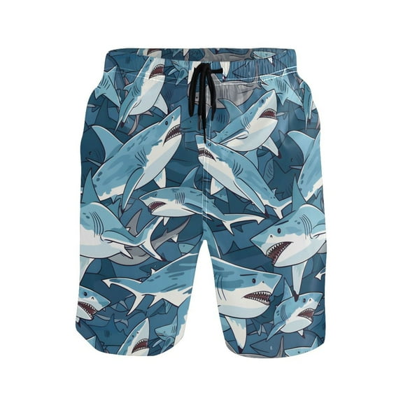 joogoo Men's Swim Trunks Many Sharks Beach Shorts with Pockets S