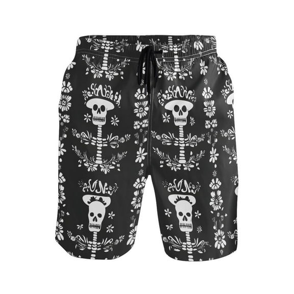 joogoo Men's Swim Trunks Mexican Skull Flowers Beach Shorts with Pockets M