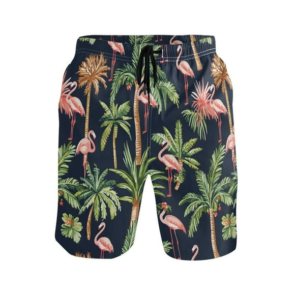 joogoo Men's Swim Trunks Palm Tree Flamingo Beach Shorts with Pockets 2XL