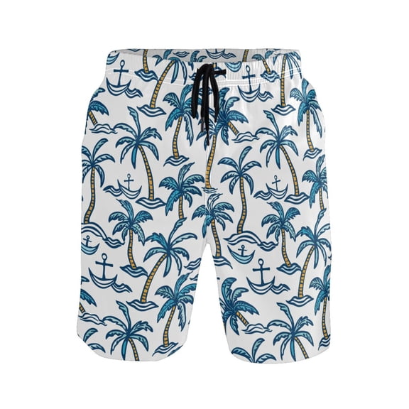 joogoo Men's Swim Trunks Palm Trees and Spear Beach Shorts with Pockets L