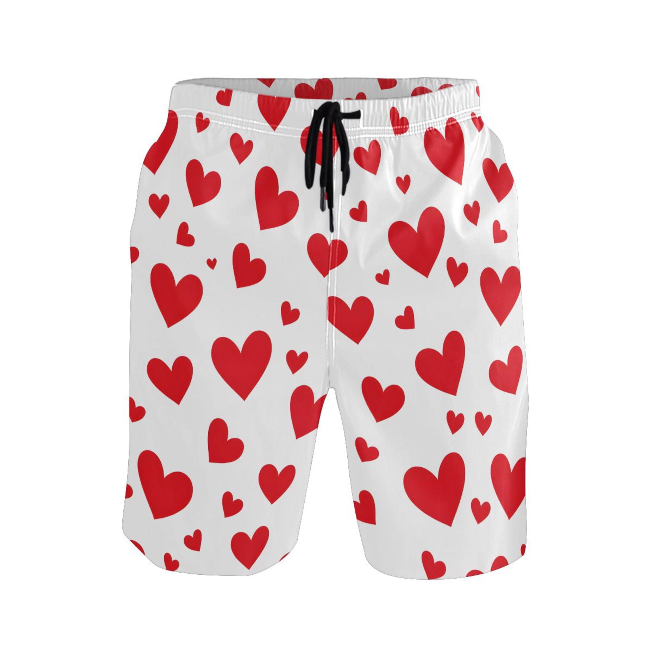 joogoo Men's Swim Trunks Red Hearts Beach Shorts with Pockets 2XL