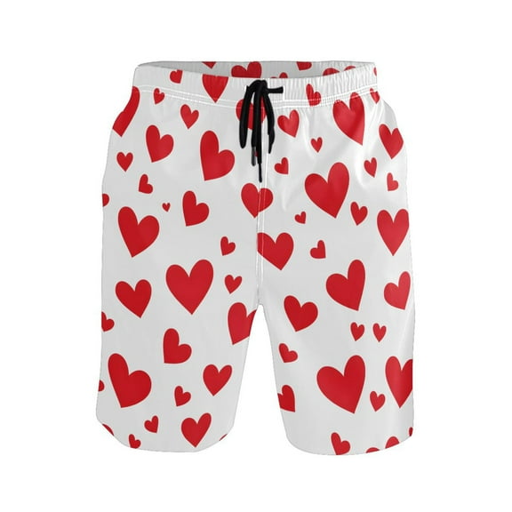 joogoo Men's Swim Trunks Red Hearts Beach Shorts with Pockets XL