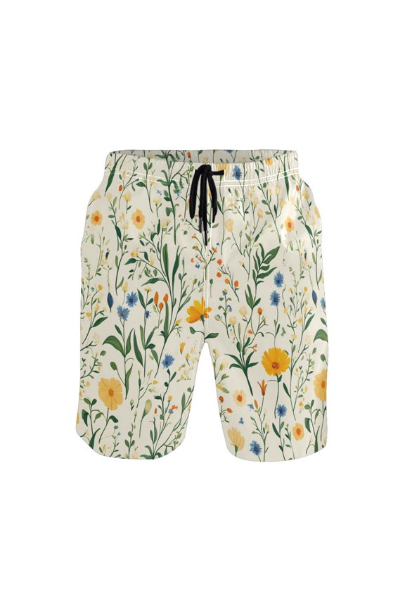 Men's Swim Trunks Retro Floral-a3 Beach Shorts with Pockets S