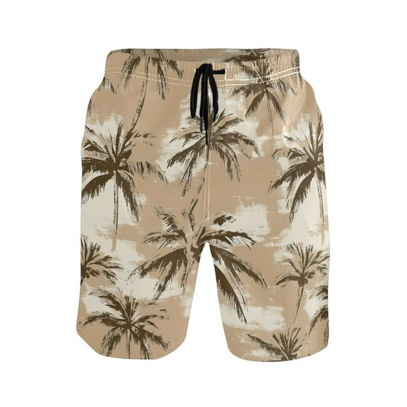 joogoo Men's Swim Trunks Retro Palm Tree Pattern Beach Shorts with Pockets XL