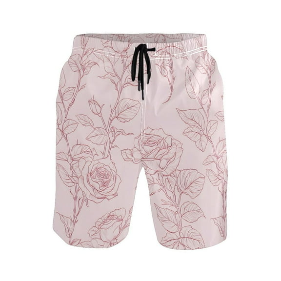 joogoo Men's Swim Trunks Retro Rose Flower Beach Shorts with Pockets L