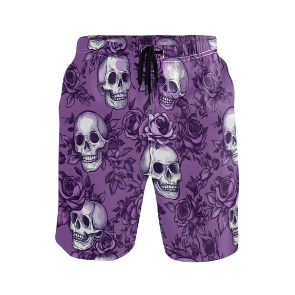 joogoo Men's Swim Trunks Retro Rose Skull Beach Shorts with Pockets M