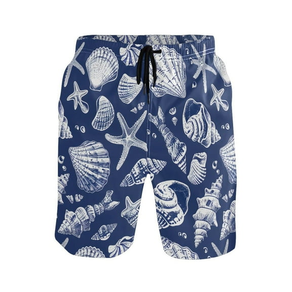 joogoo Men's Swim Trunks Sea Shells Starfish Beach Shorts with Pockets M