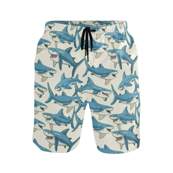 joogoo Men's Swim Trunks Shark on Beige Beach Shorts with Pockets M