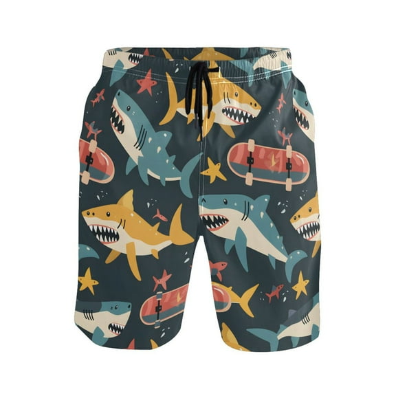 joogoo Men's Swim Trunks Sharks Skating Beach Shorts with Pockets XL