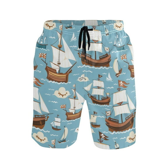 joogoo Men's Swim Trunks Ship on Sea Beach Shorts with Pockets XL