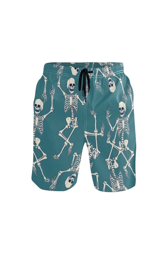Men's Swim Trunks Skeleton Dancing Beach Shorts with Pockets L