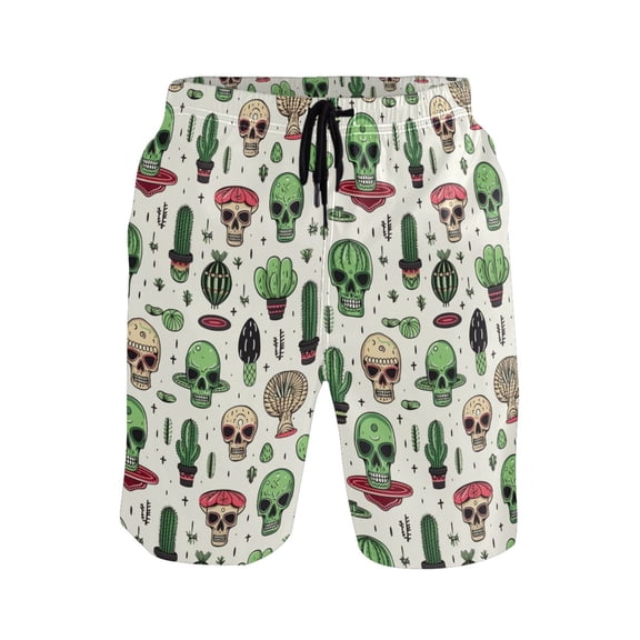 joogoo Men's Swim Trunks Skull Head and Cactus Beach Shorts with Pockets L
