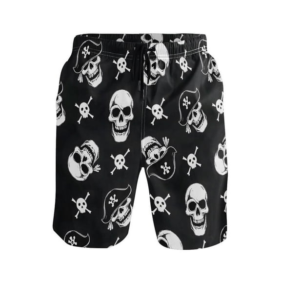 joogoo Men's Swim Trunks Skull Pattern Beach Shorts with Pockets XL