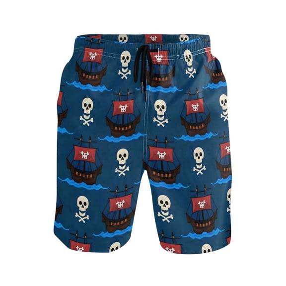 joogoo Men's Swim Trunks Skulls Beach Shorts with Pockets L