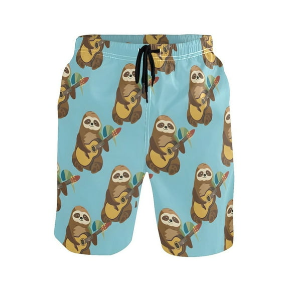 joogoo Men's Swim Trunks Sloth and Guitar Beach Shorts with Pockets S