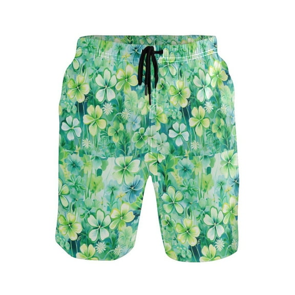 joogoo Men's Swim Trunks St Patrick Clover Flower Beach Shorts with Pockets S
