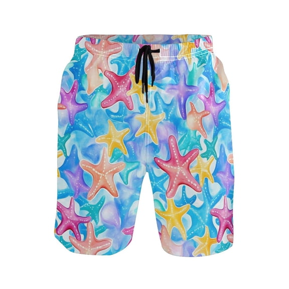 joogoo Men's Swim Trunks Starfish Watercolor Beach Shorts with Pockets S