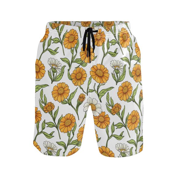 joogoo Men's Swim Trunks Summer Sunflower Beach Shorts with Pockets XL
