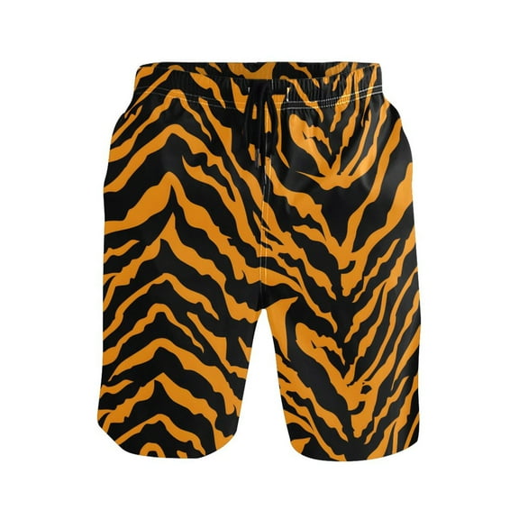 joogoo Men's Swim Trunks Tiger Print Background Beach Shorts with Pockets M