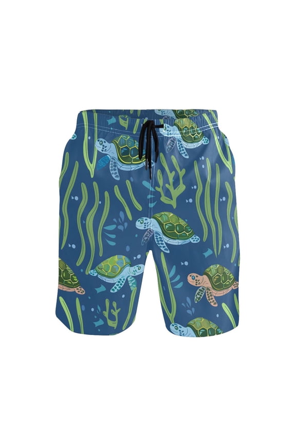 Men's Swim Trunks Turtles Seaweed under Sea Beach Shorts with Pockets M
