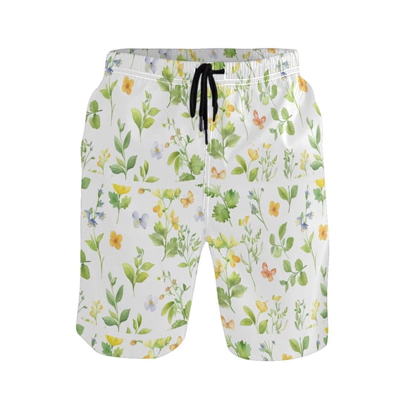joogoo Men's Swim Trunks Watercolor Wild Floral Beach Shorts with Pockets 2XL