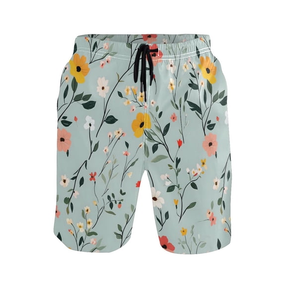 joogoo Men's Swim Trunks Wildflower Floral Beach Shorts with Pockets M