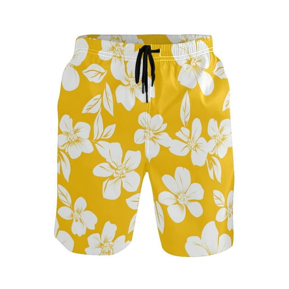 joogoo Men's Swim Trunks Yellow Flower Beach Shorts with Pockets XL