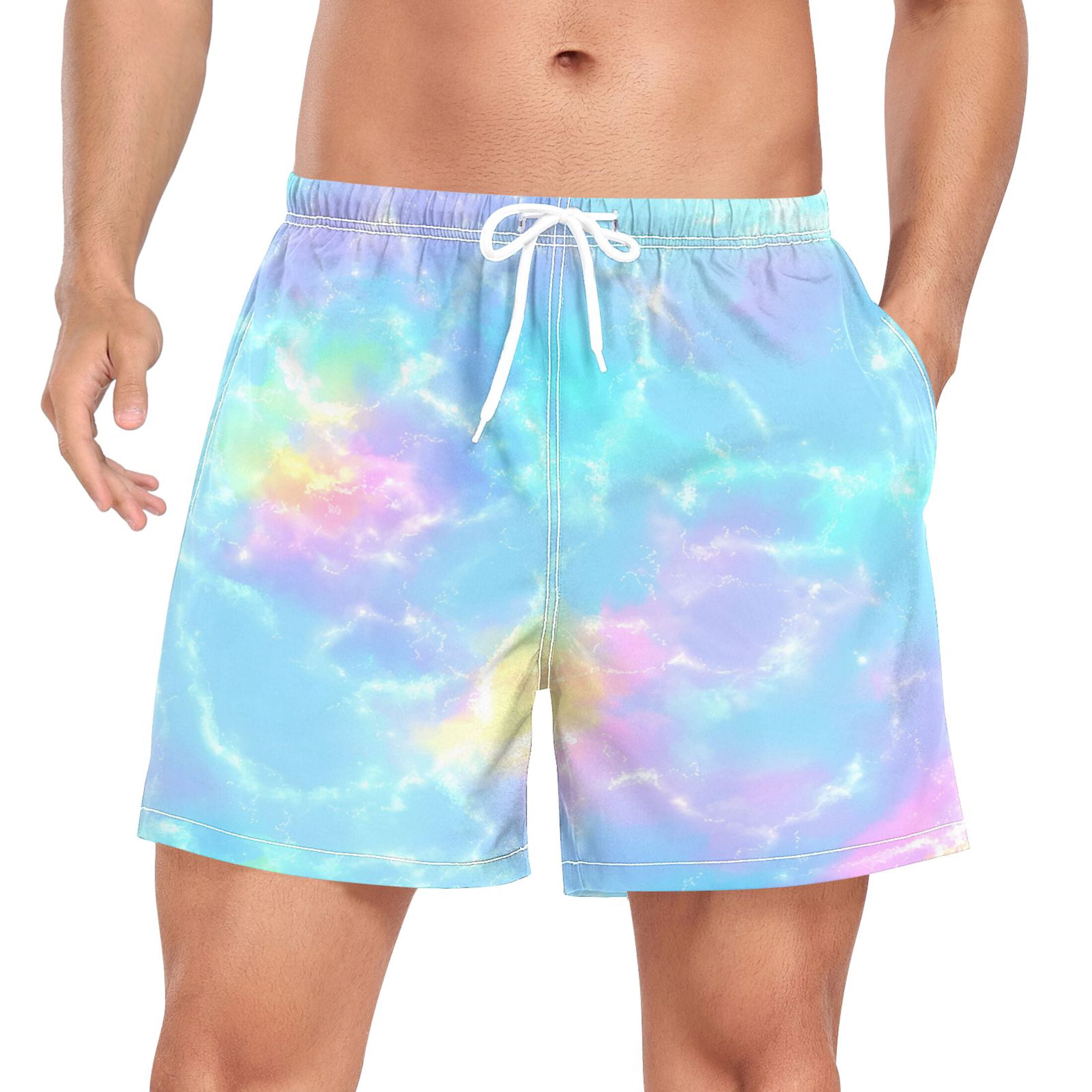 joogoo Men's Tie Dye Swim Trunks with Liner Pocket Beach Shorts Large