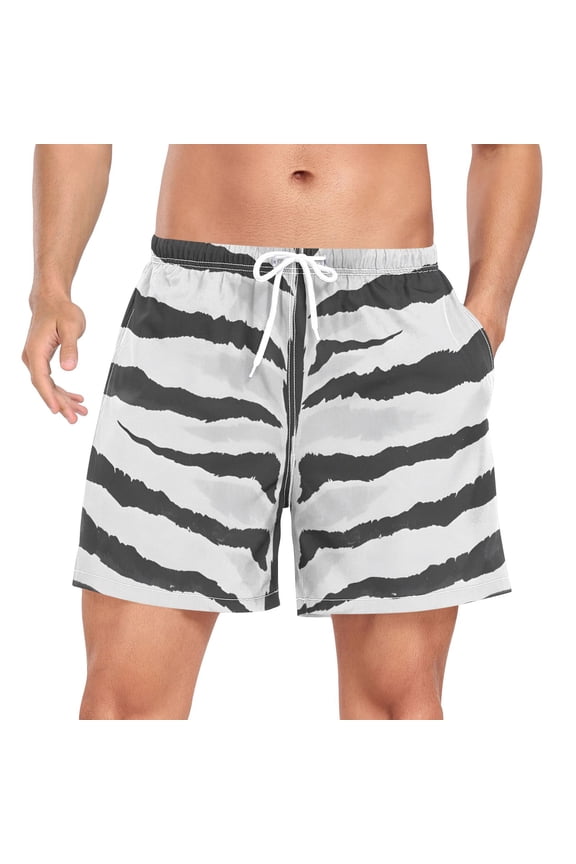 Men's Tigers Stripes Swim Trunks with Liner Pocket Beach Shorts Large
