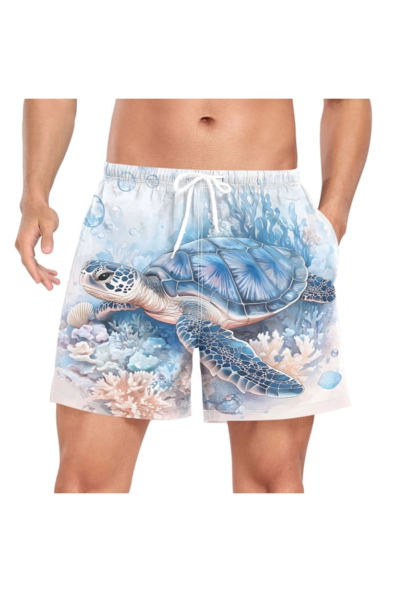 Men's Turtle Swimming Swim Trunks with Liner Pocket Beach Shorts Large