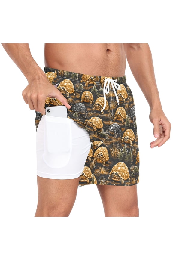 Men's Turtles Swim Trunks with Liner Pocket Beach Shorts XXL