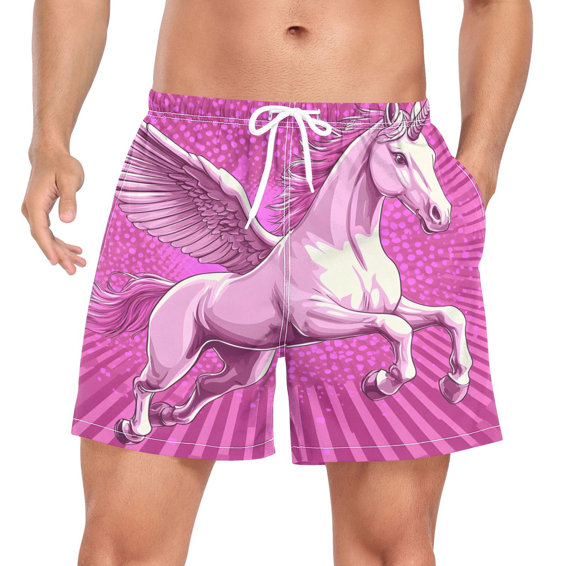 joogoo Men's Unicorn2 Swim Trunks with Liner Pocket Beach Shorts Large