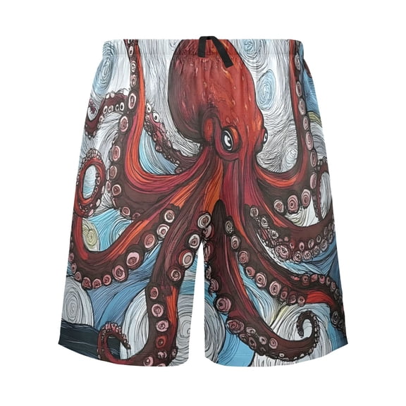 joogoo Mens Swim Trunks A Red Octopus Swirl Beach Shorts Drawstring Elastic Waist Swimwear Bathing Suits XL