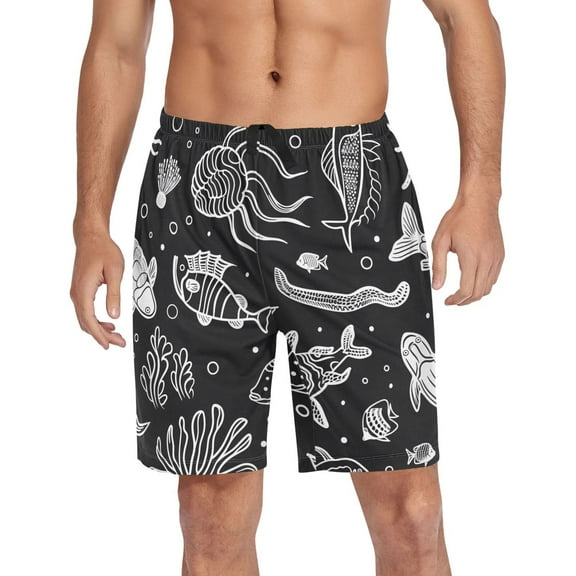 joogoo Mens Swim Trunks Abstract Fish Animals Beach Shorts Drawstring Elastic Waist Swimwear Bathing Suits S