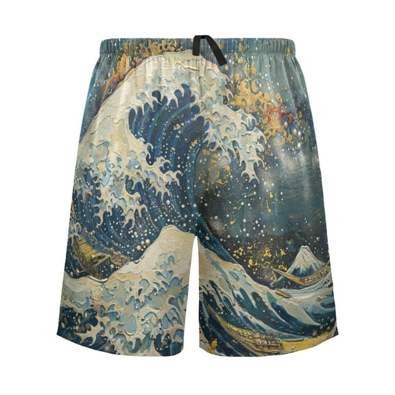 joogoo Mens Swim Trunks Abstract Japanese Wave Beach Shorts Drawstring Elastic Waist Swimwear Bathing Suits XXL