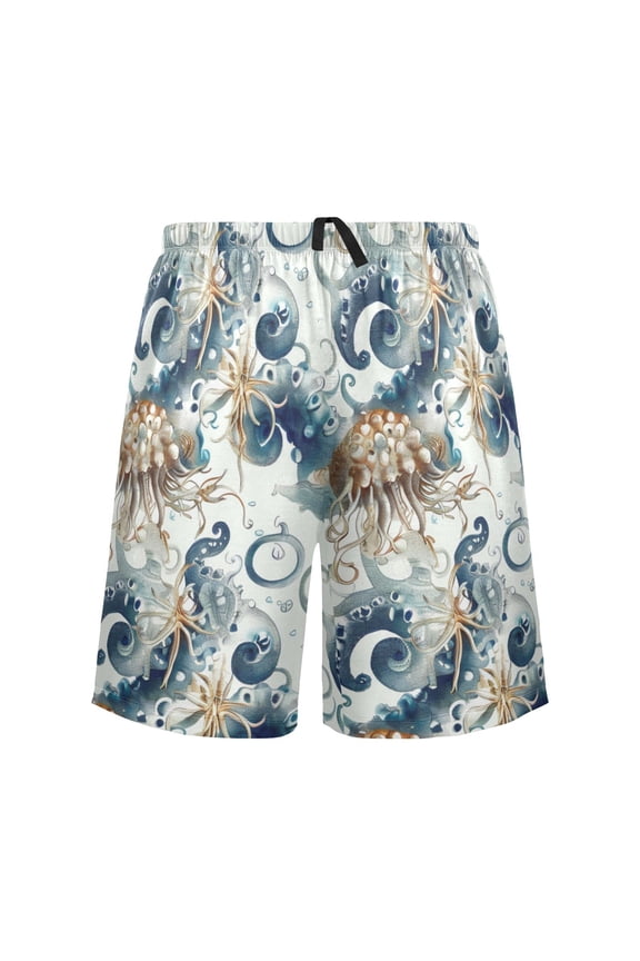 Mens Swim Trunks Abstract Octopus Starfish Beach Shorts Drawstring Elastic Waist Swimwear Bathing Suits S