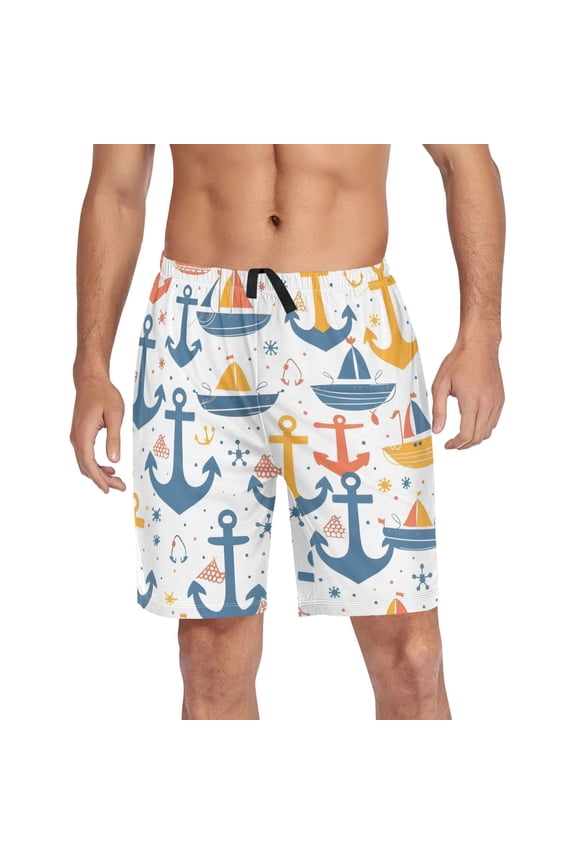 Mens Swim Trunks Anchors and Boats Beach Shorts Drawstring Elastic Waist Swimwear Bathing Suits XXL