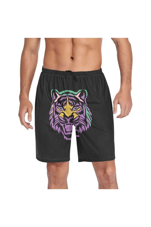 Mens Swim Trunks Art Angry Tiger Beach Shorts Drawstring Elastic Waist Swimwear Bathing Suits L