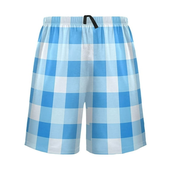 joogoo Mens Swim Trunks Blue Geometric Checkered Grid Pattern Beach Shorts Drawstring Elastic Waist Swimwear Bathing Suits M