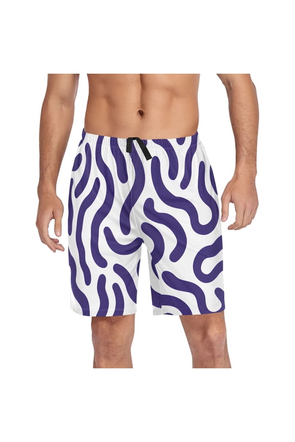 Mens Swim Trunks Blue Lines Beach Shorts Drawstring Elastic Waist Swimwear Bathing Suits L