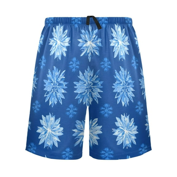 joogoo Mens Swim Trunks Blue Snowflakes Beach Shorts Drawstring Elastic Waist Swimwear Bathing Suits L