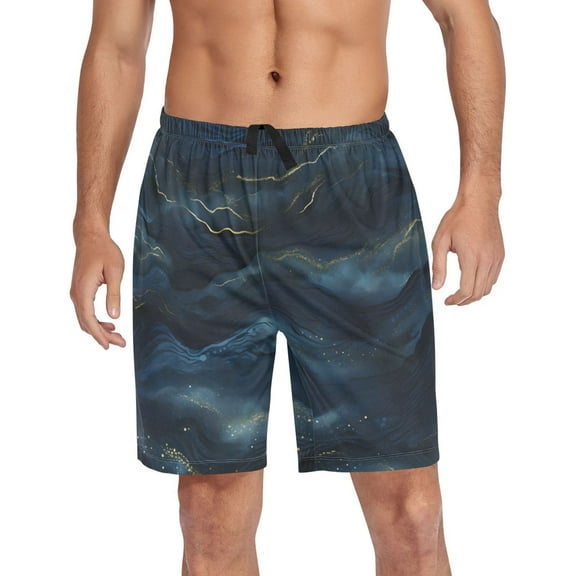 joogoo Mens Swim Trunks Blue with Golden Marble Beach Shorts Drawstring Elastic Waist Swimwear Bathing Suits XL