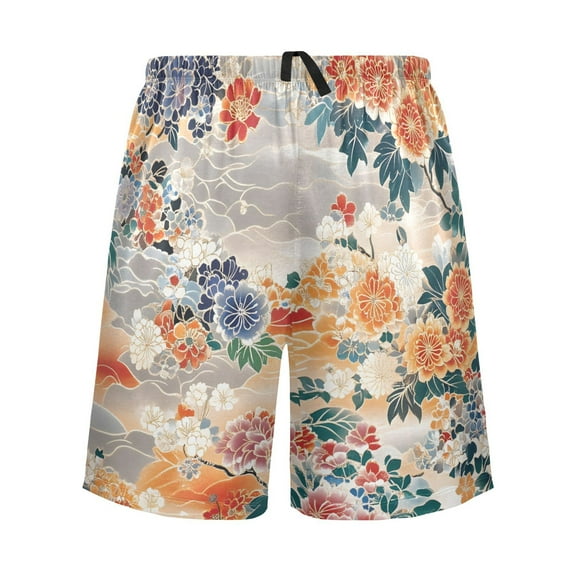 joogoo Mens Swim Trunks Bohemia Retro Flower Beach Shorts Drawstring Elastic Waist Swimwear Bathing Suits S