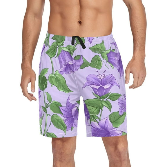 joogoo Mens Swim Trunks Campanula Flowers Beach Shorts Drawstring Elastic Waist Swimwear Bathing Suits L