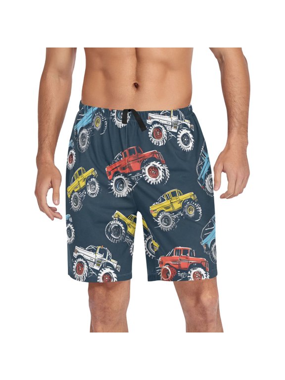 Mens Swim Trunks Cartoon Monster Trucks Comic Beach Shorts Drawstring Elastic Waist Swimwear Bathing Suits M