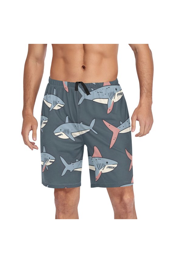 Mens Swim Trunks Cartoon Shark Beach Shorts Drawstring Elastic Waist Swimwear Bathing Suits M
