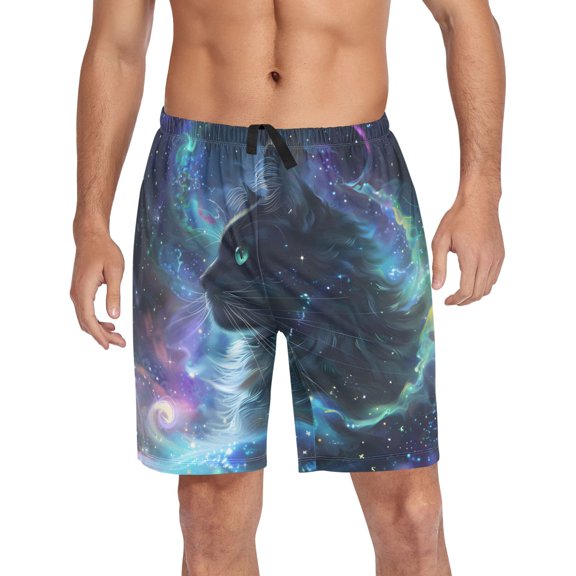 joogoo Mens Swim Trunks Cat Magic Starry Beach Shorts Drawstring Elastic Waist Swimwear Bathing Suits L