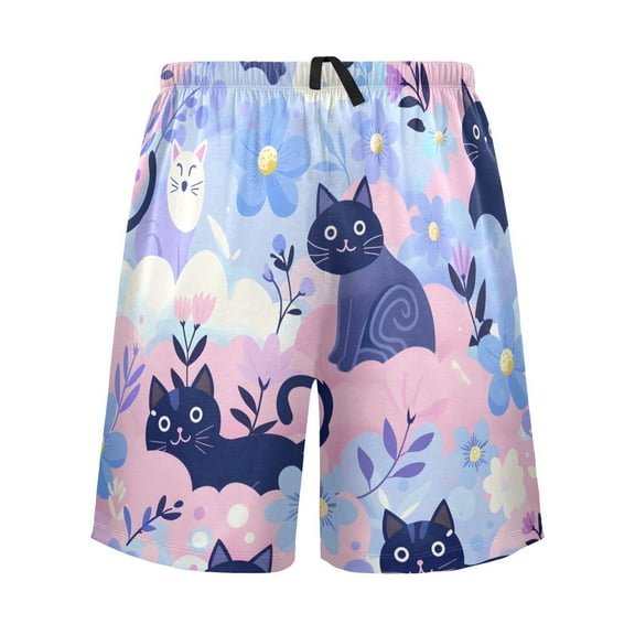 joogoo Mens Swim Trunks Cats Flowers Beach Shorts Drawstring Elastic Waist Swimwear Bathing Suits L